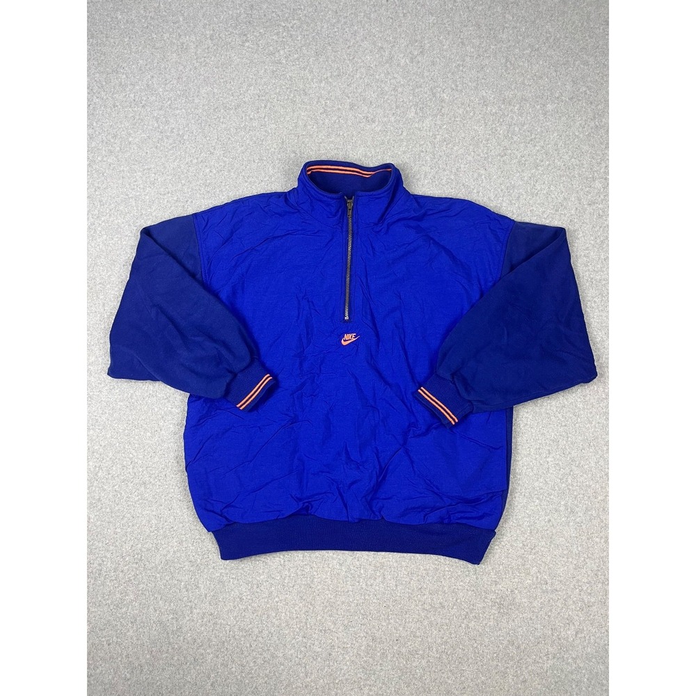 Vtg Nike Windbreaker Pullover Adult L Blue 1/2 Zip 80s 90s Center Swoosh Lined